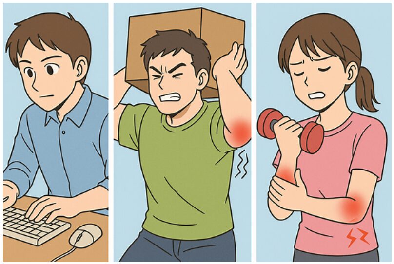 반복적인 생활 습관으로 팔꿈치 통증이 지속될 수 있는 상황
